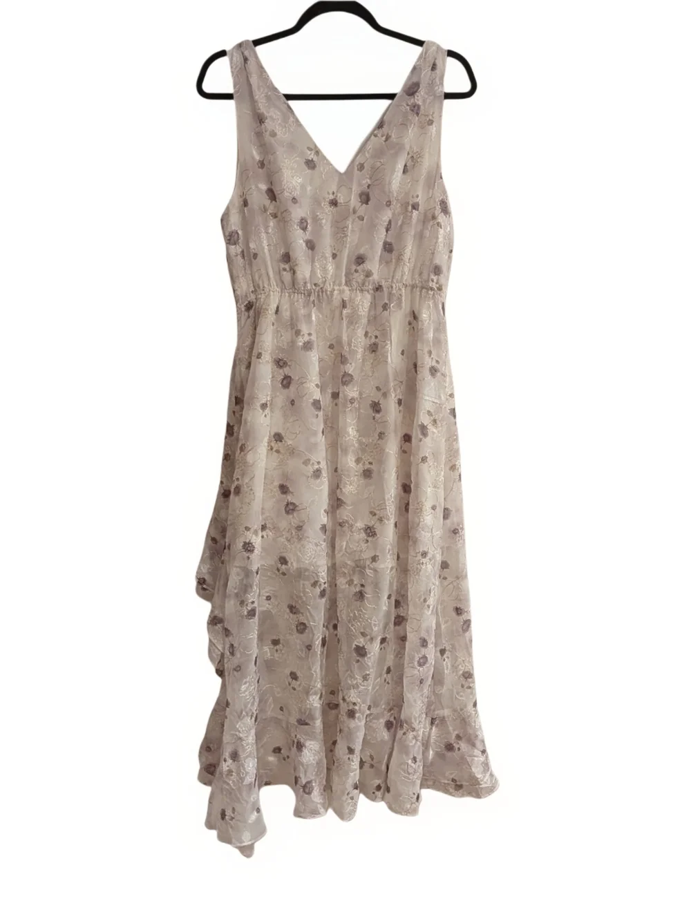 EYWOL Women's Floral Embroidered Ruffle Midi Dress Beige Size L NWT - Picture 2 of 4